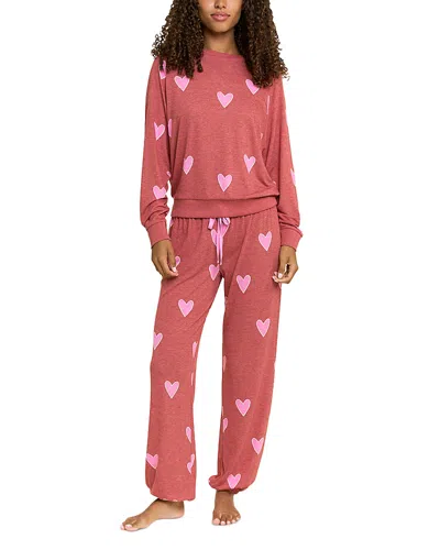Honeydew Star Seeker Lounge Set In Cherry Hearts In Pink