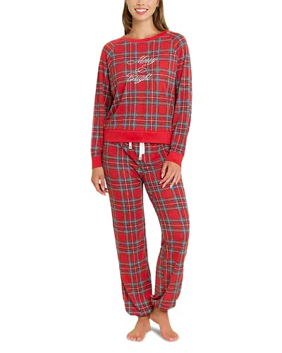 Honeydew Star Seeker Lounge Set In Santa Plaid In Red