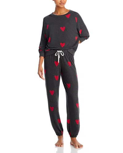 Honeydew Star Seeker Lounge Set In Valentine Hearts - Exclusive In Black