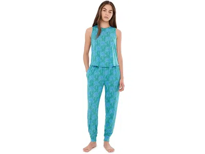 Honeydew Star Seeker Tank Pants Set Women's Pajama Sets Emerald Etched Palm: Sm In Blue