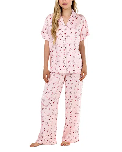 Honeydew Sunday Rest Printed Pajama Set In Rouge Valentine