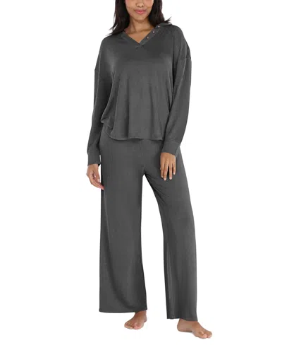 Honeydew Women's 2-pc. Henley French Terry Pajamas Set In Heather Charcoal