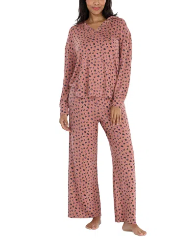 Honeydew Women's 2-pc. Henley French Terry Pajamas Set In Umber Leopard