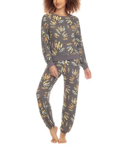 Honeydew Women's Printed Brushed Jersey Lounge Set In Charcoal Bananas
