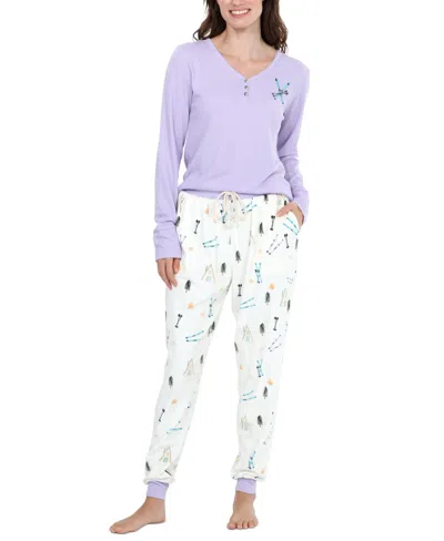 Honeydew Women's Travel Day Henley Fleece Pajama Set In Back Country Ski