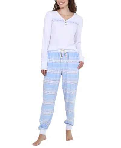 Honeydew Women's Travel Day Henley Fleece Pajama Set In Nordic Fair Isle