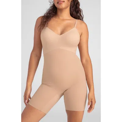 Honeylove Low Back Mid Thigh Shaper Bodysuit In Sand