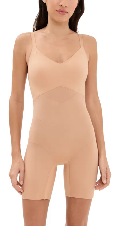 Honeylove Mid-thigh Bodysuit Sand In Neutral