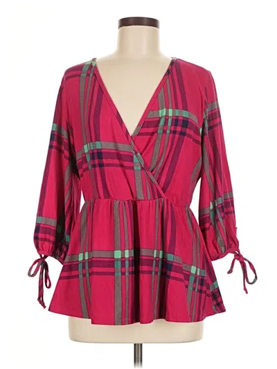 Pre-owned Honeyme 3/4 Sleeve Blouse In Burgundy