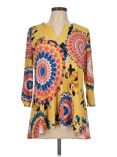 Pre-owned Honeyme 3/4 Sleeve Blouse In Yellow