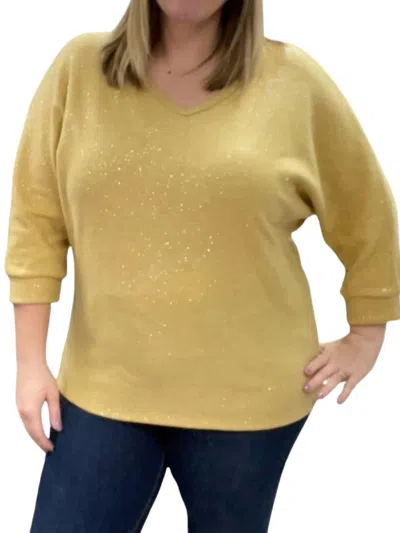 Honeyme 3/4 Sleeve Dolman Sparkly Sweater In Mustard In Yellow
