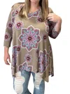 Honeyme Abstract Sharkbite Top In Mocha In Brown