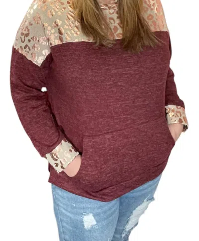 Honeyme Animal Print Hoodie In Burgundy/rose Gold