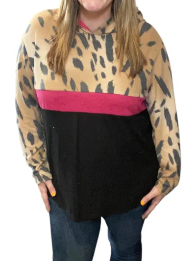 Honeyme Animal Print Hoodie In Taupe/magenta In Black