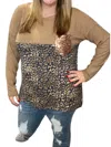 Honeyme Animal Print Pocket Tee In Mocha/navy In Multi