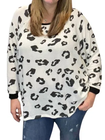 Honeyme Animal Print Waffle Shirt In Black/white