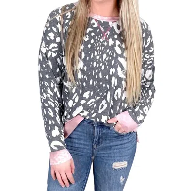 Honeyme Animal Print Weekender Sweater In Charcoal/pink In Blue