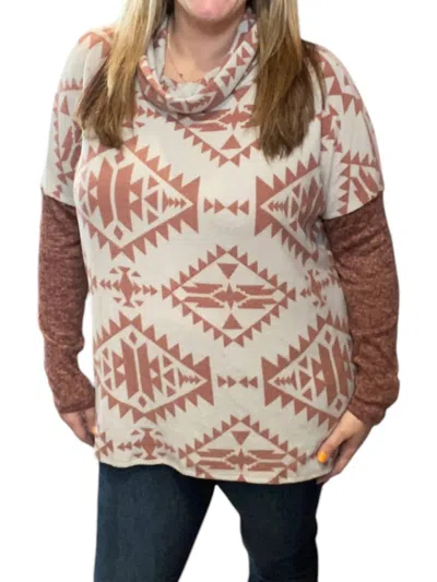 Honeyme Aztec Cowlneck Sweater In Rust In Brown