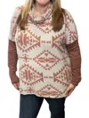 Honeyme Aztec Cowlneck Sweater In Rust In Multi