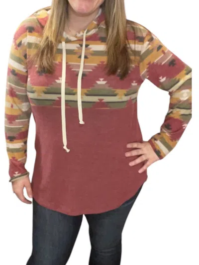 Honeyme Aztec Hoodie In Burgundy In White