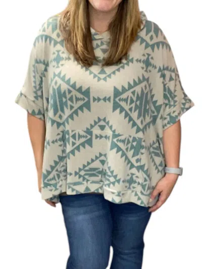 Honeyme Aztec Hoodie Poncho In Teal In Green