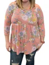 Honeyme Babydoll With Criss Cross Accents Tunic Top In Coral In Pink