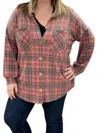 Honeyme Buffalo Plaid Fleece Button Shirt Jacket In Pink Plaid In Pink