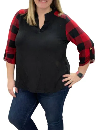 Honeyme Buffalo Plaid Gabby Top In Red/black In Multi