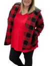 Honeyme Buffalo Plaid Sherpa Sweater Jacket In Red In Red