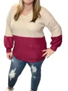 Honeyme Colorblock Fleecy Top In Taupe/burgundy In Multi
