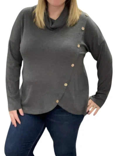 Honeyme Cowl Neck With Button Details Top In Charcoal In Pink