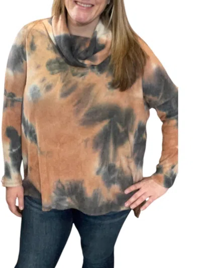 Honeyme Cowlneck Sweater In Charcoal/rust In Multi