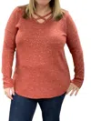 Honeyme Criss Cross Front Sparkly Sweater In Rust In Multi