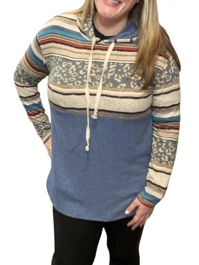 Honeyme Denim Animal Print Hoodie In Blue