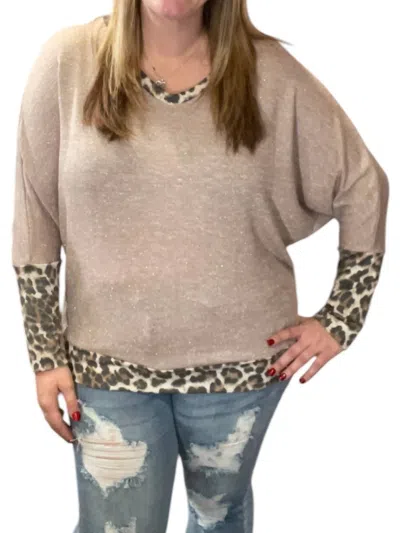 Honeyme Dolman With Leopard Accents Tee In Gold