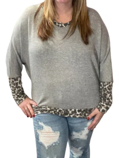 Honeyme Dolman With Leopard Accents Tee In Grey