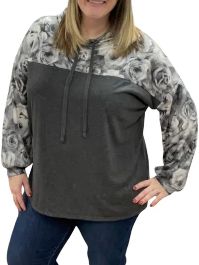 Honeyme Faux Snakeskin Rose Hoodie In Charcoal In Gray