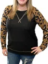 Honeyme Fleece Animal Print Long Sleeve Tee In Camel/black In Multi