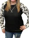 Honeyme Fleece Animal Print Long Sleeve Tee In Ivory/black In Multi