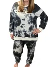 Honeyme Fleece Lounge Set In Black/white In Multi