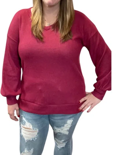 Honeyme Fleece Ribbed Sweater In Wine In Burgundy