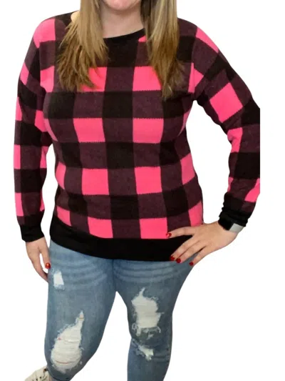 Honeyme Fleece Sweater In Pink/black In Purple