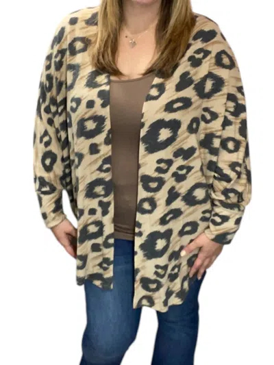 Honeyme Fleecey Cocoon Cardigan In Grey/taupe In Brown