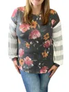 Honeyme Floral And Stripes Top In Gray In Grey