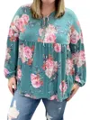 Honeyme Floral Babydoll Tunic Top In Teal/pink In Multi