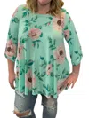 Honeyme Floral Button Back Tunic Top In Mint In Green