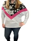 Honeyme Floral Chevron Cowlneck Sweater In Black/grey In Multi