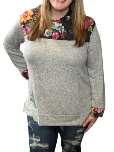 Honeyme Floral Color Block Hoodie In Gray