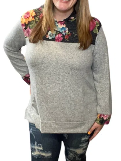 Honeyme Floral Color Block Hoodie In Gray In Grey
