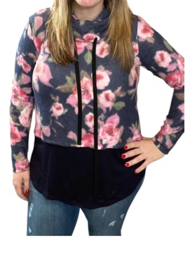 Honeyme Floral Cowlneck Sweater In Navy/pink In Multi